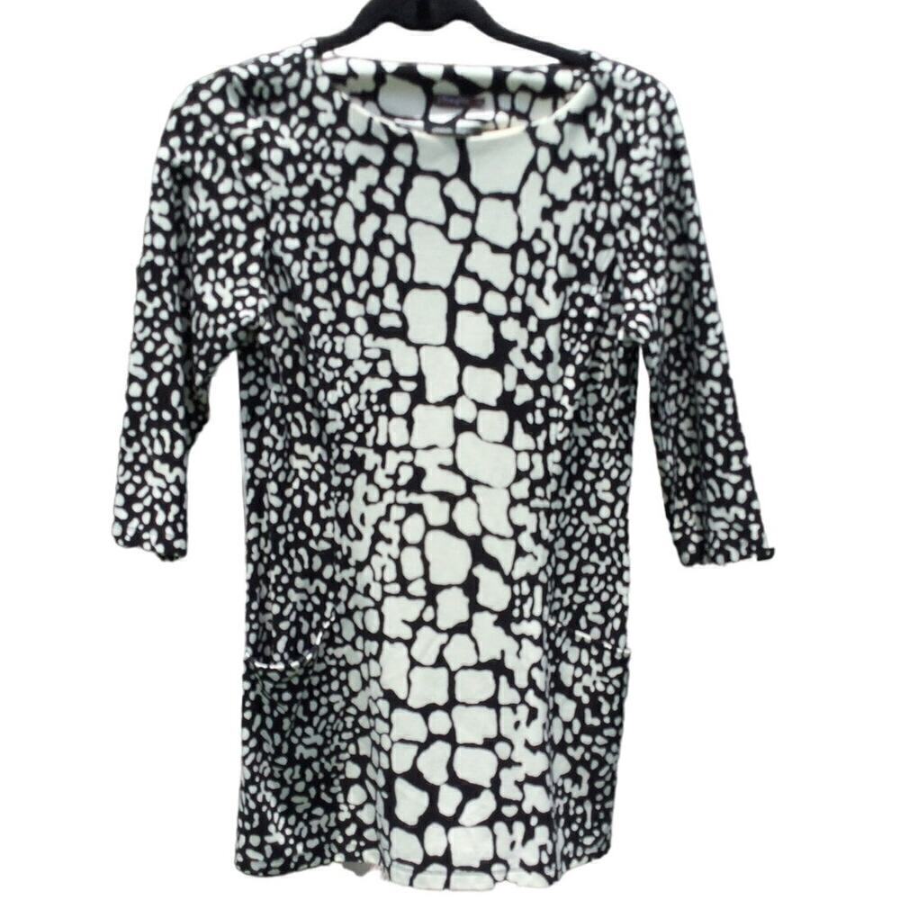 J.McLaughlin Womens Catalina Cloth Tunic Top S Black White Animal Print Beachy